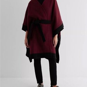 COPY - Express Faux Wool Color Block Belted Cape Coat. Size M/L. NWT